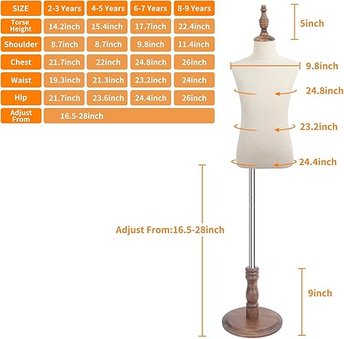 Miniatura 5 de Forma de vestido para niños, maniquí para niños, cuerpo busto formas maniki niña pequeña, 8-9 años de edad, marrón