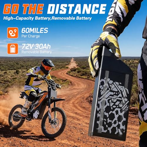 Image of HAPPYRUN G300 Pro Electric Dirt Bike for Adults, 72V 30Ah Battery, 6500W Motor, 50 MPH Speed, 70 Mile Range, 350 Lbs Load Capacity, Hydraulic Brakes