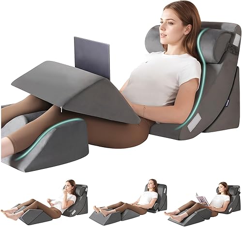 Miniatura 10 de Ganaver Juego de 4 almohadas de cuña para dormir, almohadas ortopédicas de cuña para cama para después de la cirugía, almohada de espuma triangular