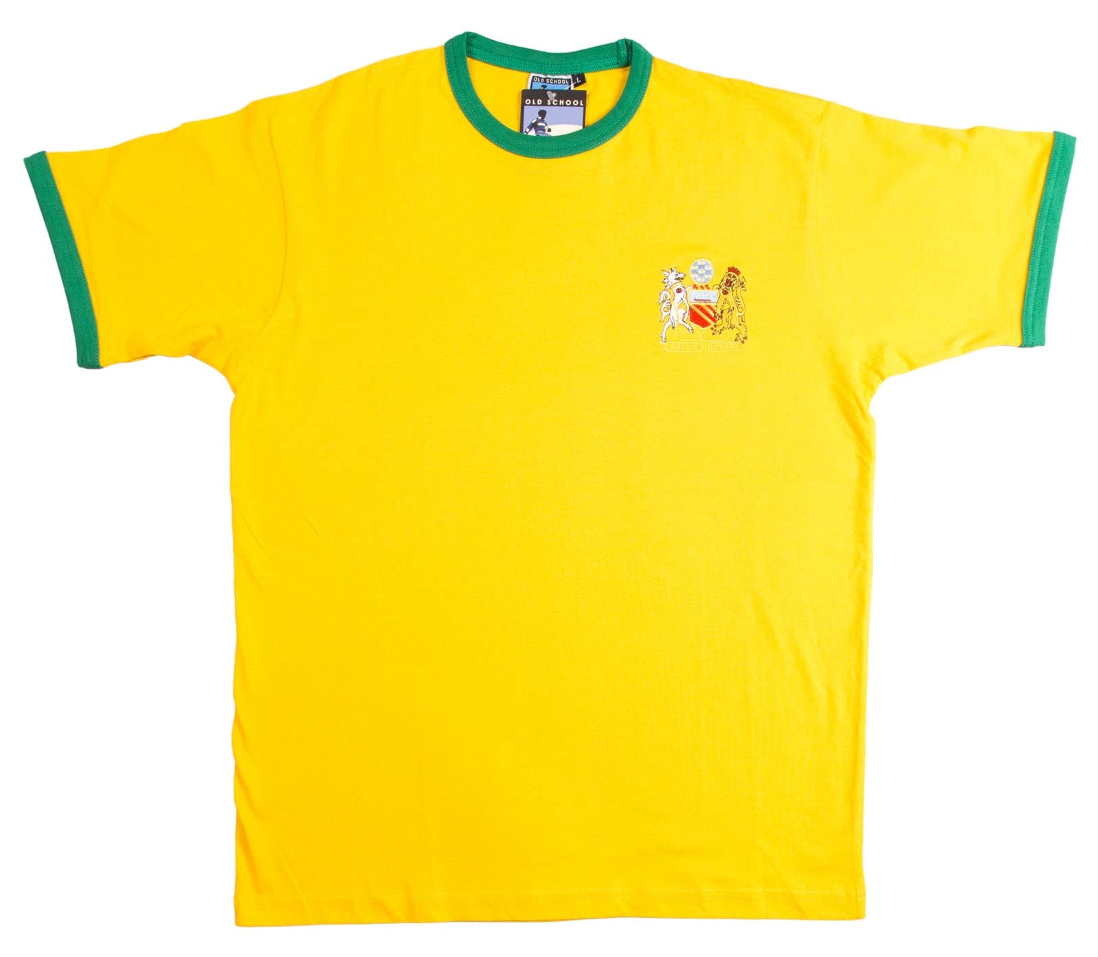 Newton Heath Retro Football T Shirt Embroidered Logo Yellow/Green