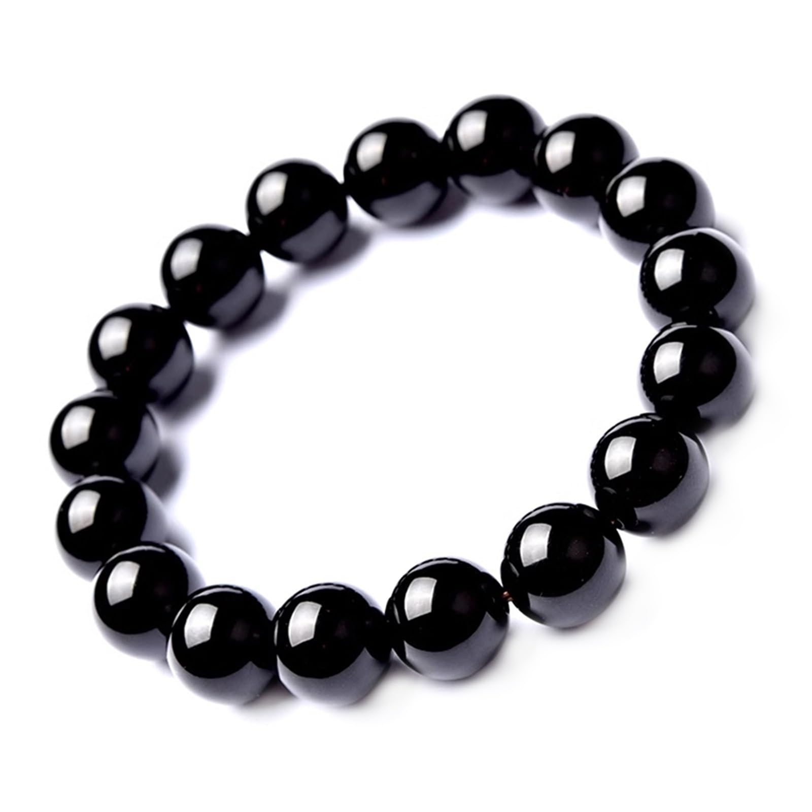 Bracciale in Giada Nera per Donna Uomo, Bracciale con Perline Elasticizzate con Pietre preziose di Agata Naturale