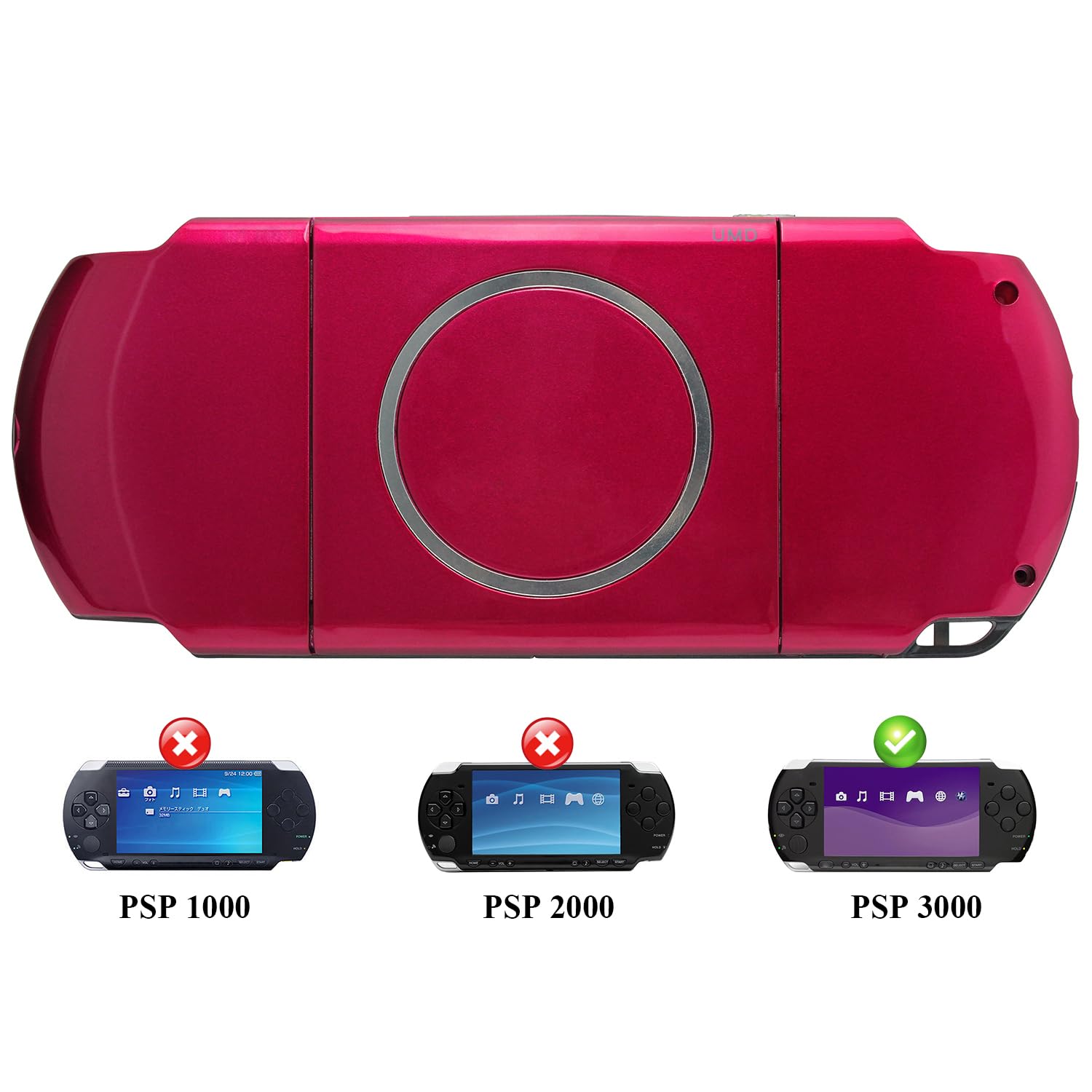 OSTENT Sostituzione della Guscio di Alloggiamento Full Place Repair Repatibile Compatibile per la Console Sony PSP 3000 - Colore Rosso