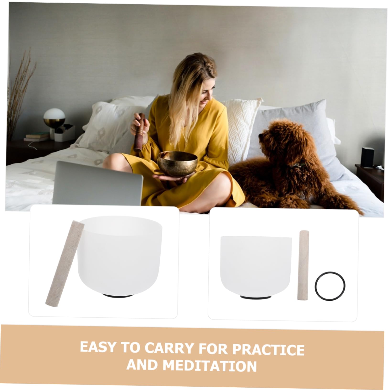 Toyvian Campana Leggera e Portatile 8 Pollici in Quarzo Bianco Tibetana per Meditazione e Yoga Adatta a Sauna e Relax