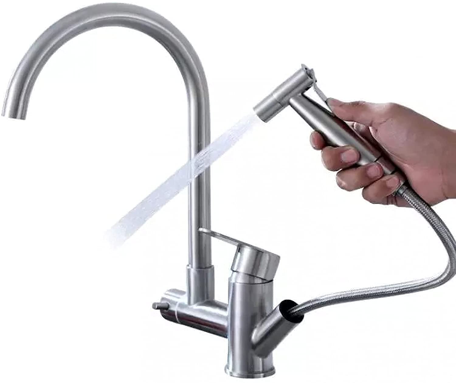 Robinet d'évier de cuisine avec pulvérisateur et mitigeur monocommande en laiton nickelé