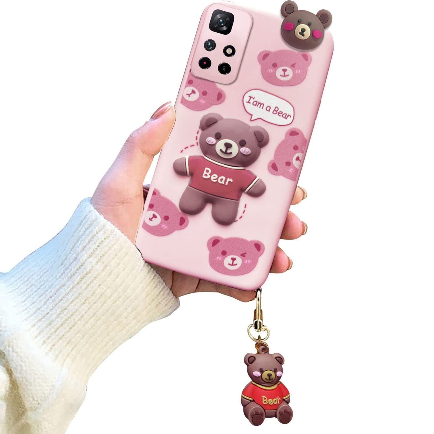 KC Back Cover for Mi Redmi Note 11T 5G, Cute Bear Peeking Cartoon Shockproof with Small Bear Hanging Soft Silicon Case (Pink) (B0BS9MTX69) Amazon Price History, Amazon Price Tracker