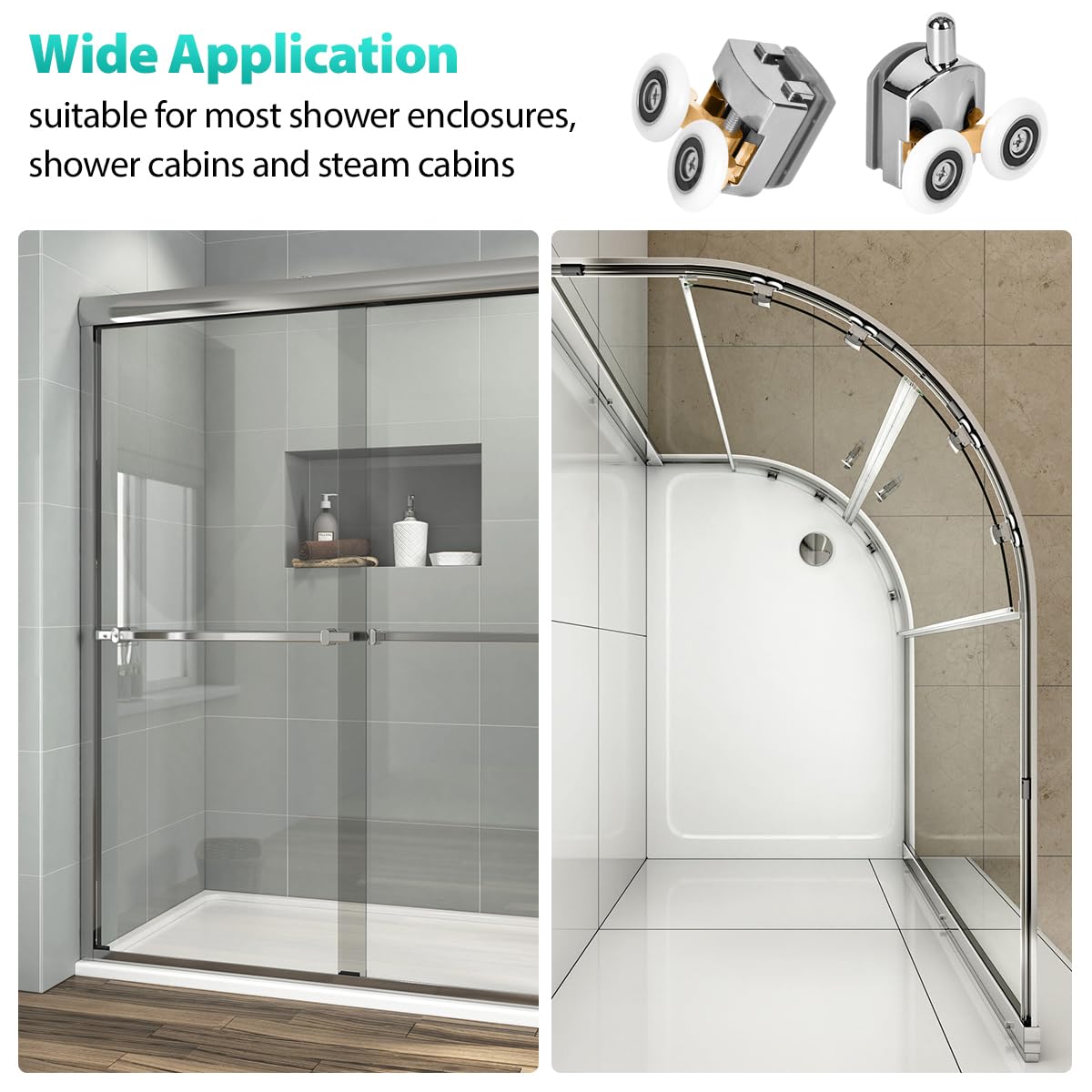 8 Pieces 23mm Shower Door Rollers Replacement Curved Shower Door Wheels Bathroom Shower Screen Roller Door Runners, Fits 4-6mm Glass - Image 3