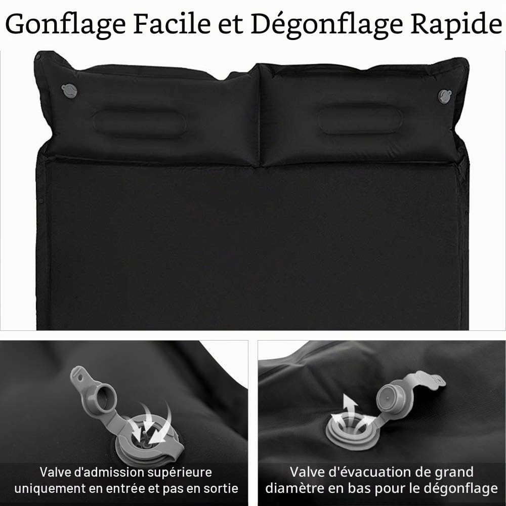 Ubon Matelas de Randonnée Autogonflants Camping Double Gonflable Automatique avec Oreillers d'air Confortable pour 2 Personnes 3.6cm Matelas de Camping en Mousse Portable et Léger