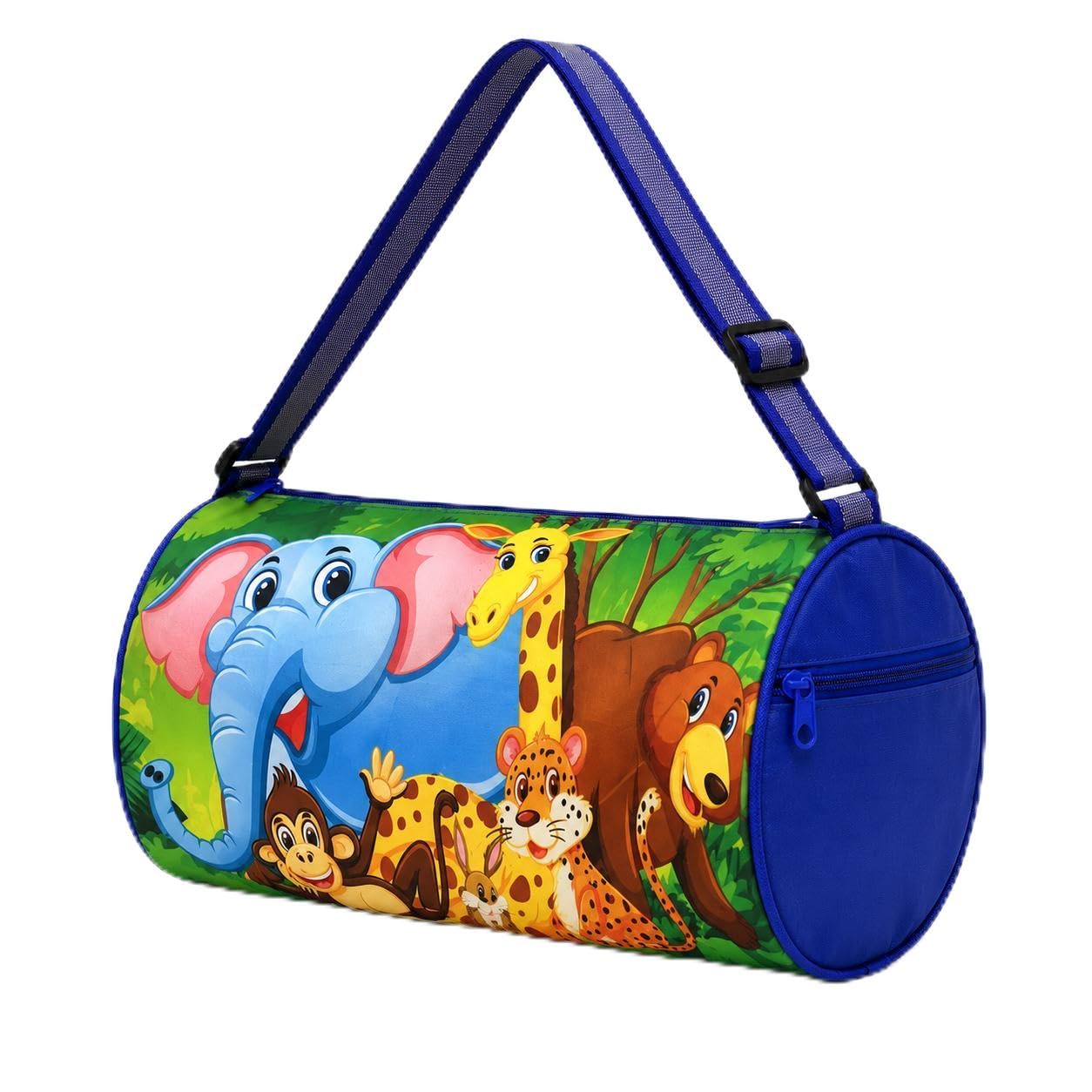 Kids Jungle Animal Duffle Bag, Blue 15L Travel Bag with Adjustable Shoulder Strap, Side Pocket for School, Gym, Sports & Overnight Trips-image-36