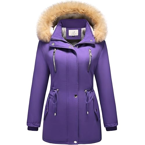 Lamgool Women's Sherpa Fleece Down Jacket Thicken Winter Coat Warm Parka with Hood