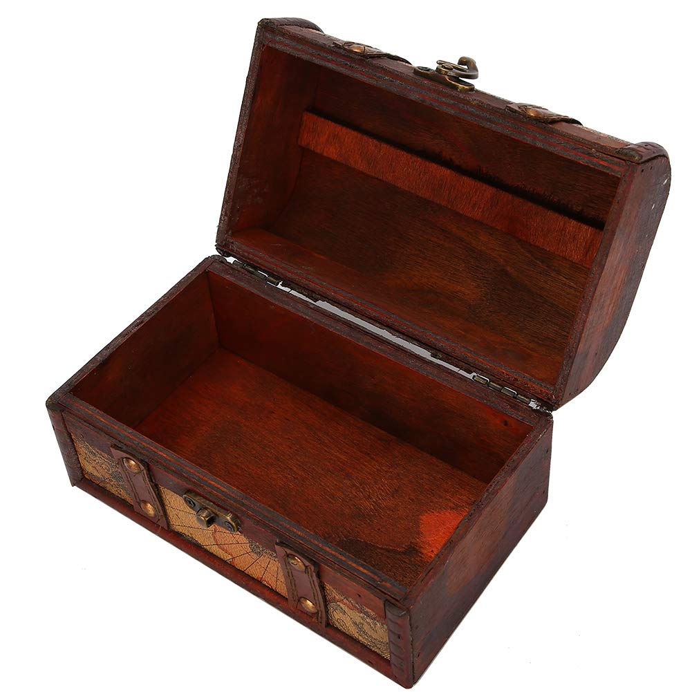 Travelwant Wood and Leather Treasure Chest Wooden Box Jewelry Box with Lock  Vintage Handmade Wood Craft Box for Jewelry, Toys, Tarot Cards, Gifts and