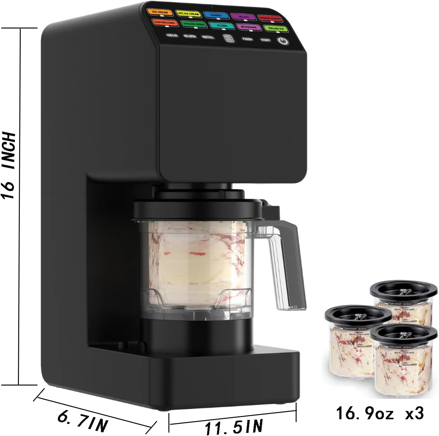 11-in-1 Ice Cream Maker – Frozen Treat Maker for Ice Cream with 3 Pints, Gelato, Sorbet, Milkshakes & Smoothie Bowls | 800W, 11 One-Touch Programs, Technology | Keto, Vegan, Dairy-Free Options