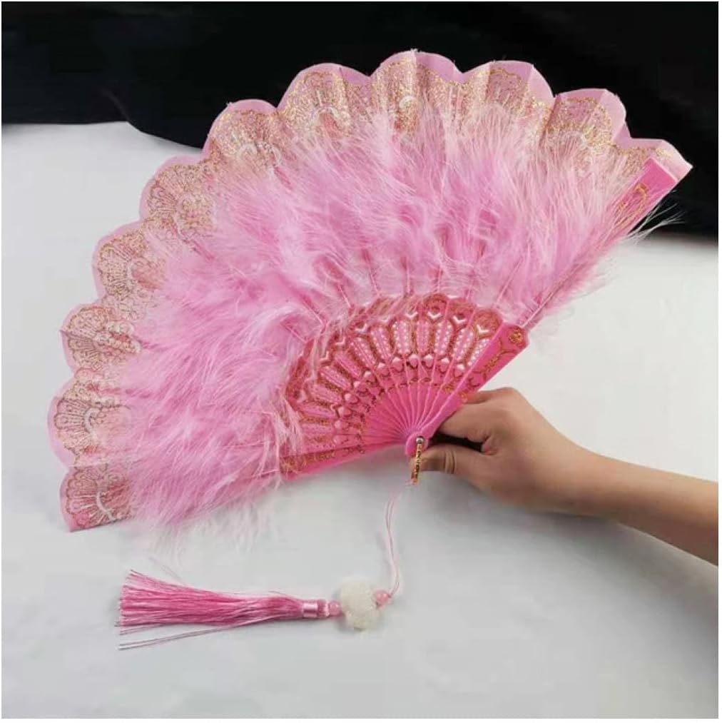 LKLNKVL folding fan, Handheld Feather Fan,Vintage Folding, Hand Fans Lace Tassels Art Craft Gift for Wedding Party Favor Home Decoration Ornaments Dance Props