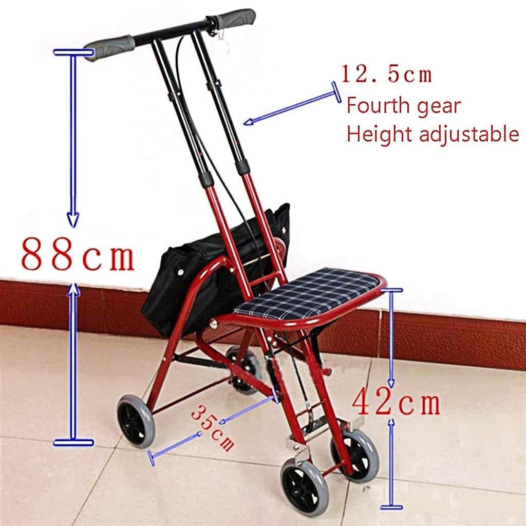 Andador vertical con asiento y respaldo acolchados, andador plegable de pie para movilidad, ayuda para caminar con asiento y cuatro ruedas, capacidad de 220 libras