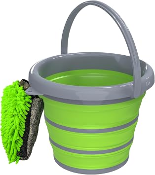 Collapsible Car Wash Bucket with Microfiber Mitt, 10L 2.6 Gallon Portable Water Buckets with Handle for Car Wash Household Cleaning, Multiuse Collapsible Water Buckett and Car wash mitt - Green