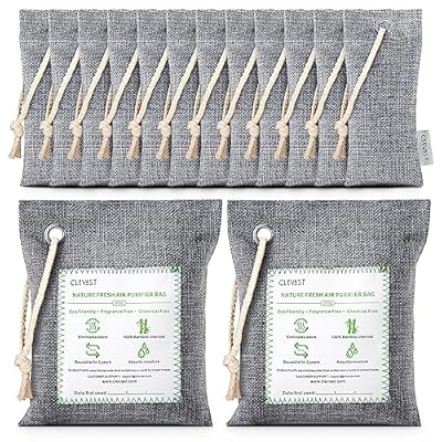 CLEVAST Bolsas Purificadoras de Aire de Carbón de Bambú (50g*12+200g*2), Desodorizante y Purificador Eliminador de Humedad para Armario, Calzado, Ambientador de Coche. | Ya disponible en tu tienda friki favorita! En mundofriki.es!