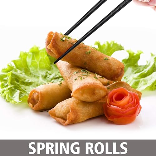 Miniatura 4 de GLAMFIELDS 10 pares de palillos de fibra de vidrio, sushi, reutilizables, aptos para lavavajillas, 9.5 pulgadas, flor negra