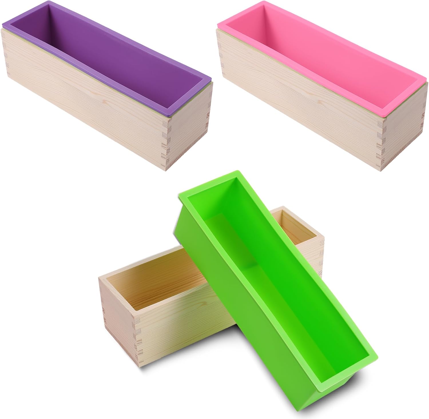 3 Pcs 42oz Soap Loaf Mold, Flexible Rectangular Soap Silicone Mold with Wood Box, DIY Tool for Soap and Handicrafts