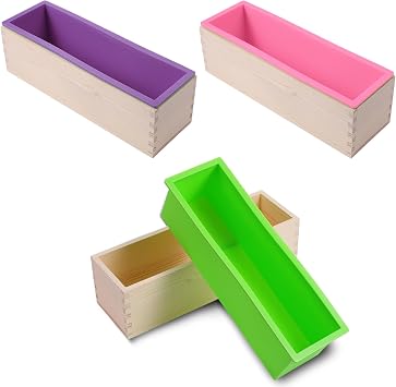 3 Pcs 42oz Soap Loaf Mold, Flexible Rectangular Soap Silicone Mold with Wood Box, DIY Tool for Soap and Handicrafts
