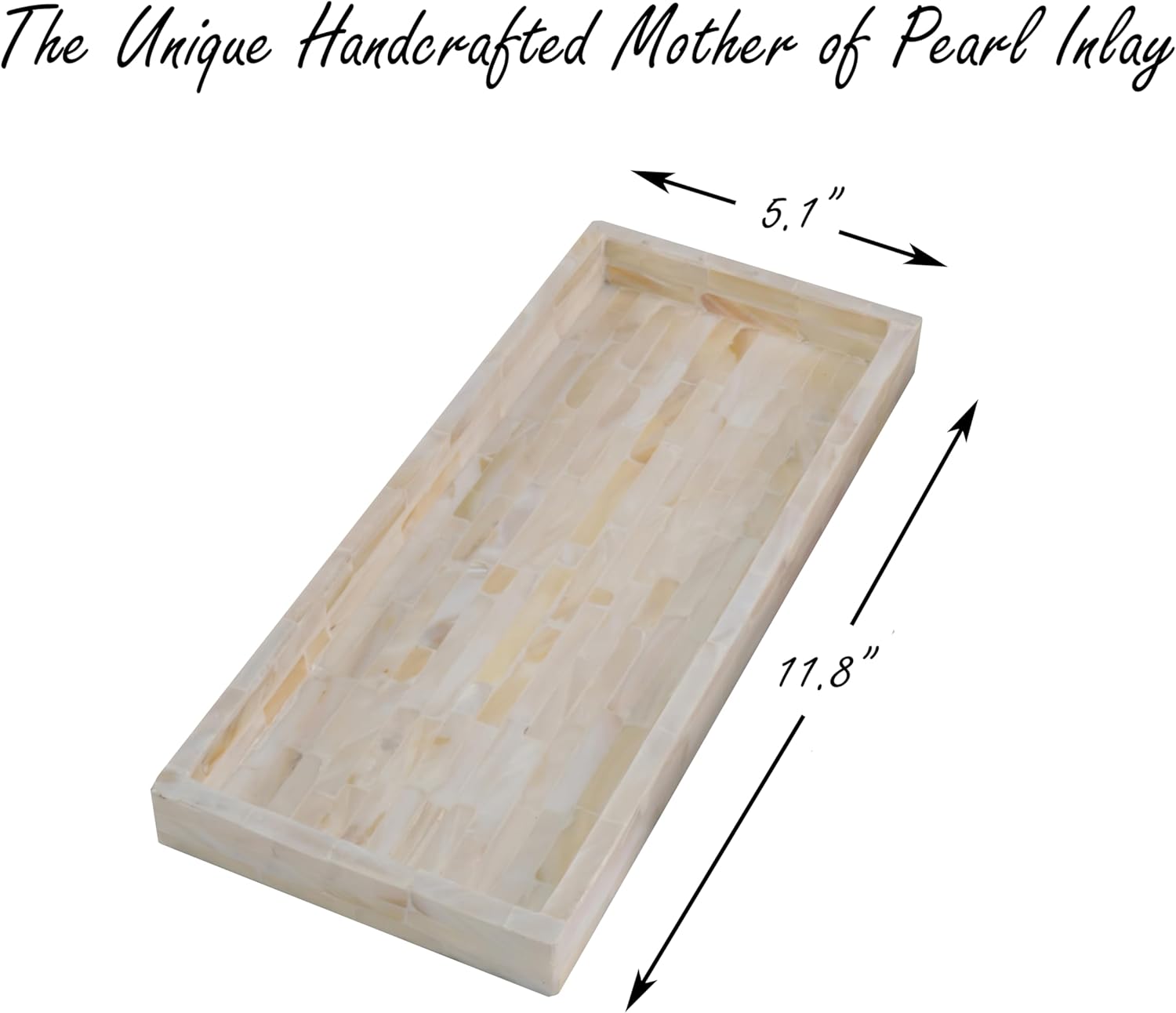 PEMAR Set of 2 Mother of Pearl Vanity Tray for Bathroom Counter, 11" Wooden Organisation Valet Tray for Perfume Makeup Bedroom Dresser Kitchen Sink Countertop Organizer, Toilet Tank (White Tiles) - Image 7