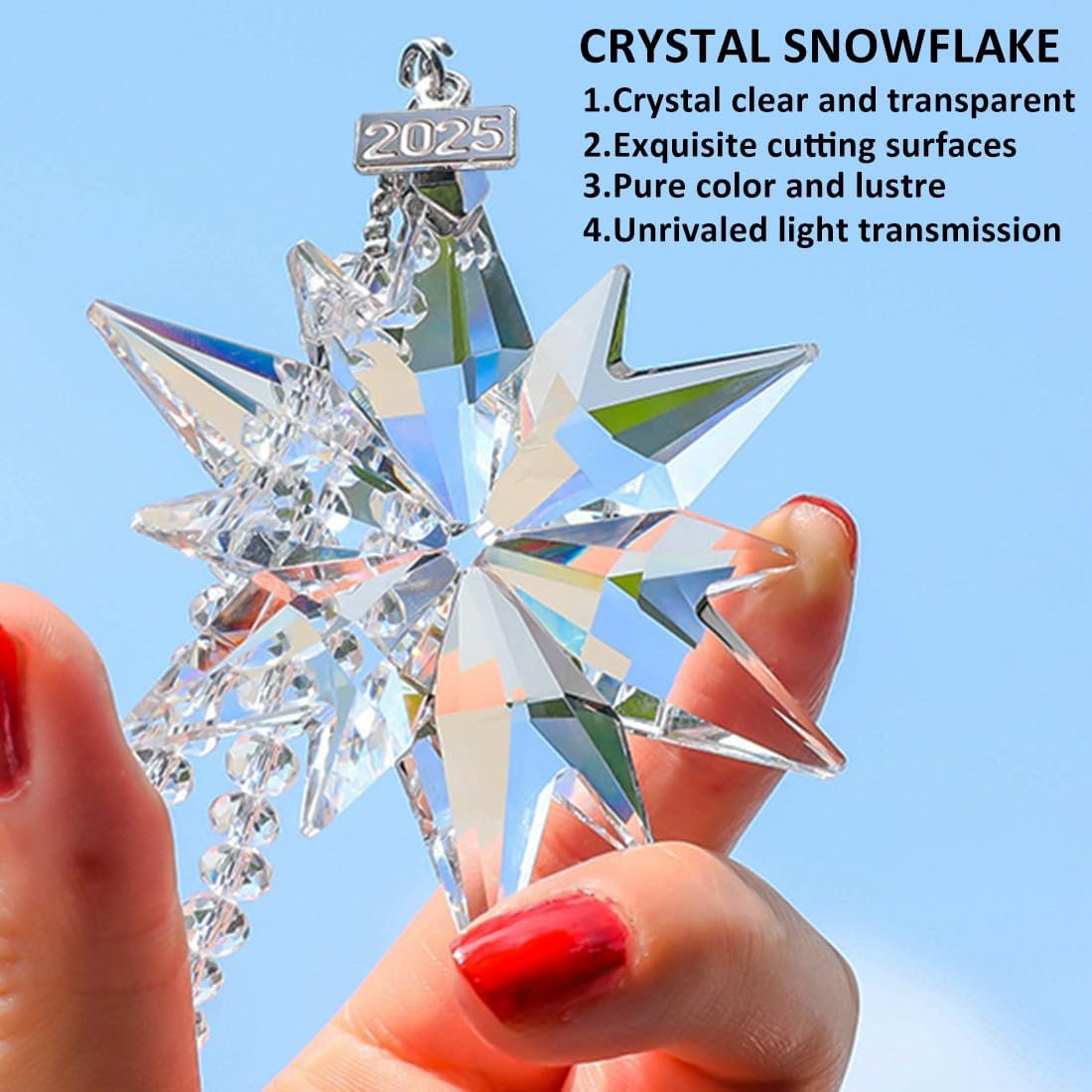 2025 Annual Christmas Ornaments Crystal Snowflake Star, Sparkly Crystal Ornaments for Christmas Tree, Beautiful Christmas Ornaments for Women Girls - Image 3