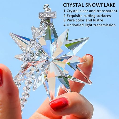 Miniatura 3 de Adornos de Navidad anuales 2025 con estrella de copo de nieve de cristal, adornos de cristal brillantes para árbol de Navidad, hermosos adornos de