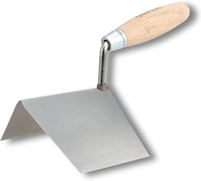 DEKOR External Angle Corner Trowel - Size 4" x 5" - German Stainless Steel Concrete Trowel for Drywall Tools - Made in Europe - Drywall Knife for Commercial and DIY Level - Wooden Handle