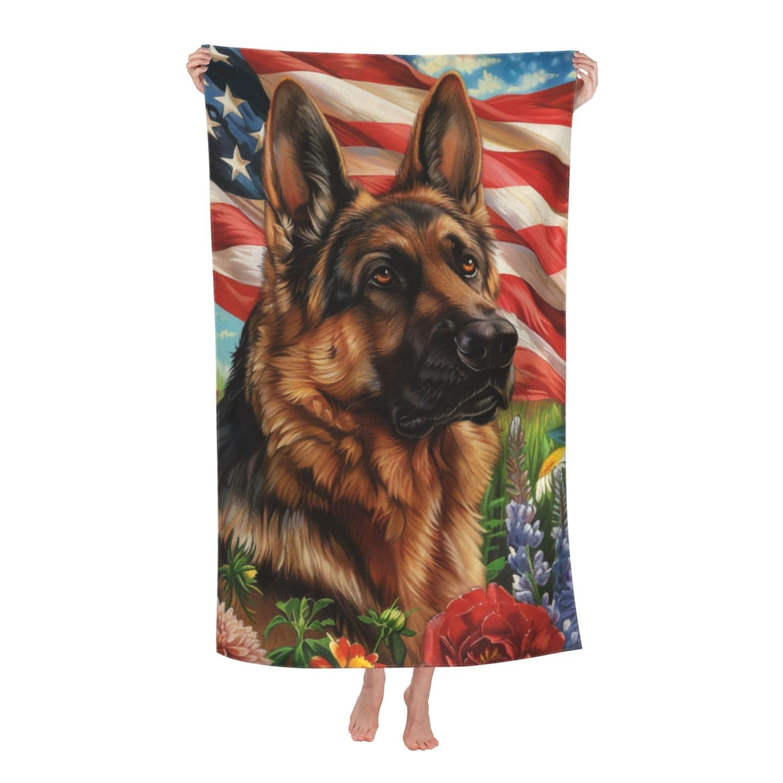 Toalla De Playa Perro Pastor Patriótico Toallas De Sauna Secado Rápido Toallas Baño Deportes Toalla De Viaje para Piscina Camping Natación 80X130CM
