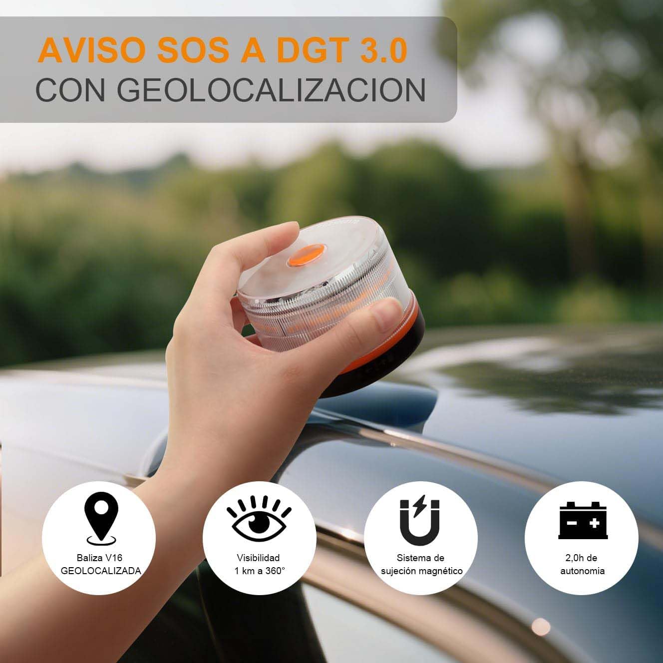BESCH Baliza V-16 Homologada DGT 3.0 con Geolocalización | Luz de Emergencia LED 360° hasta 1 km | IP54 Resistente Agua y Polvo | Base Magnética + Conectividad con SIM Incluida (Pack 5)