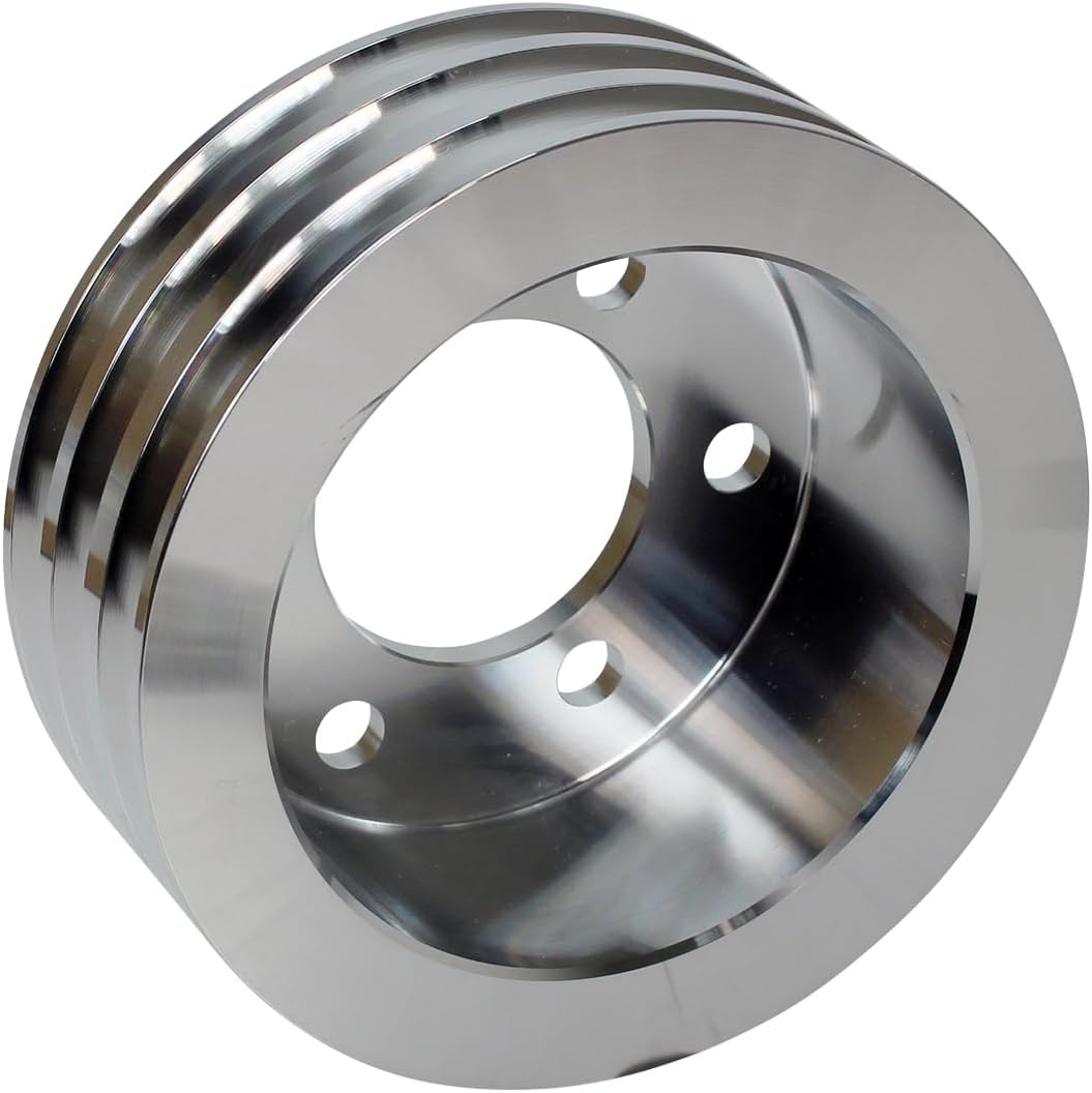 Aluminum Crankshaft Pulley Replacement Fits Ford Big Block FE 360, 390, 427 & 428 Engines, 3 Groove, Satin Aluminum Finish #18-0390-3CRA