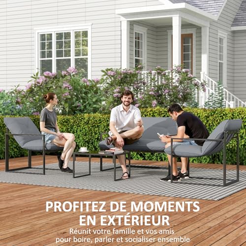 Salon de jardin 4 pièces Outsunny avec canapé table basse et 2 fauteuils