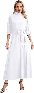 Jizyo Women's Clergy Dress Church Minister 3/4 Sleeve Maxi Dress Liturgical Robe Tab Collar Priest Pastor Preacher Dresses