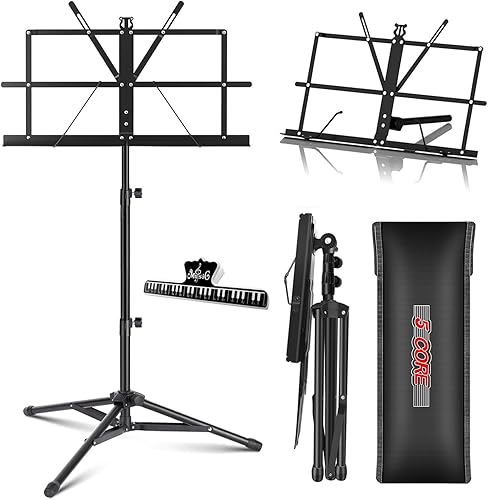 5 CORE Soporte de música de altura ajustable para libros de escritorio, soporte de hoja portátil, soporte de libros de metal, atril para partituras
