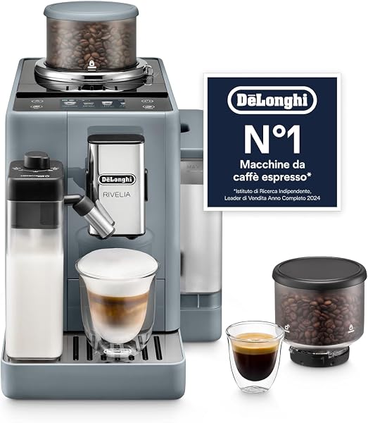De’Longhi Rivelia – Perfetto Macchina da Caffè Automatica, LatteCrema Montalatte Automatico, 16 Bevande in un Solo Tocco, Display Touch a Colori, Contenitori Intercambiabili, Grigio (EXAM440.55.G) - 1