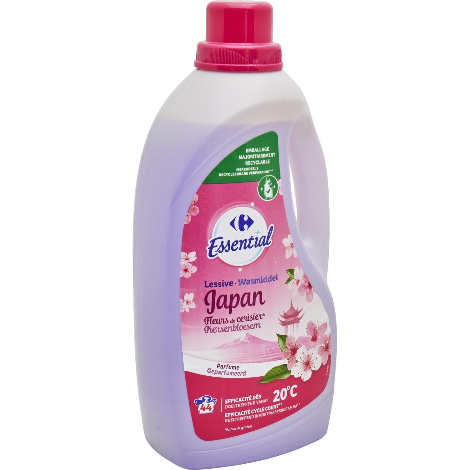 Gain de temps au quotidien avec CARREFOUR ESSENTIAL Lessive Liquide Fleurs De Cerisier Japan, format x44, 1980 ml - Lot de 3