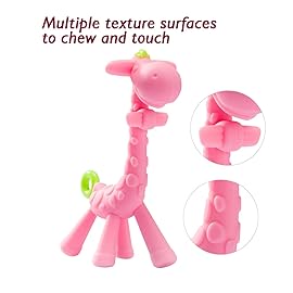 SHARE&CARE BPA Free Silicone Giraffe Baby Teether Toy with Storage Case, for 3 Months Above Infant Sore Gums Pain Relief and Baby Shower, Baby Teething Toys (Pink)