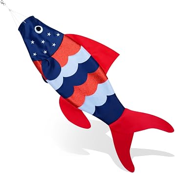 Patriotic USA American Fish Wind Sock | Boat Decorations for 4th of July | Boat, Dock, Deck, Patio, Lake & Garden