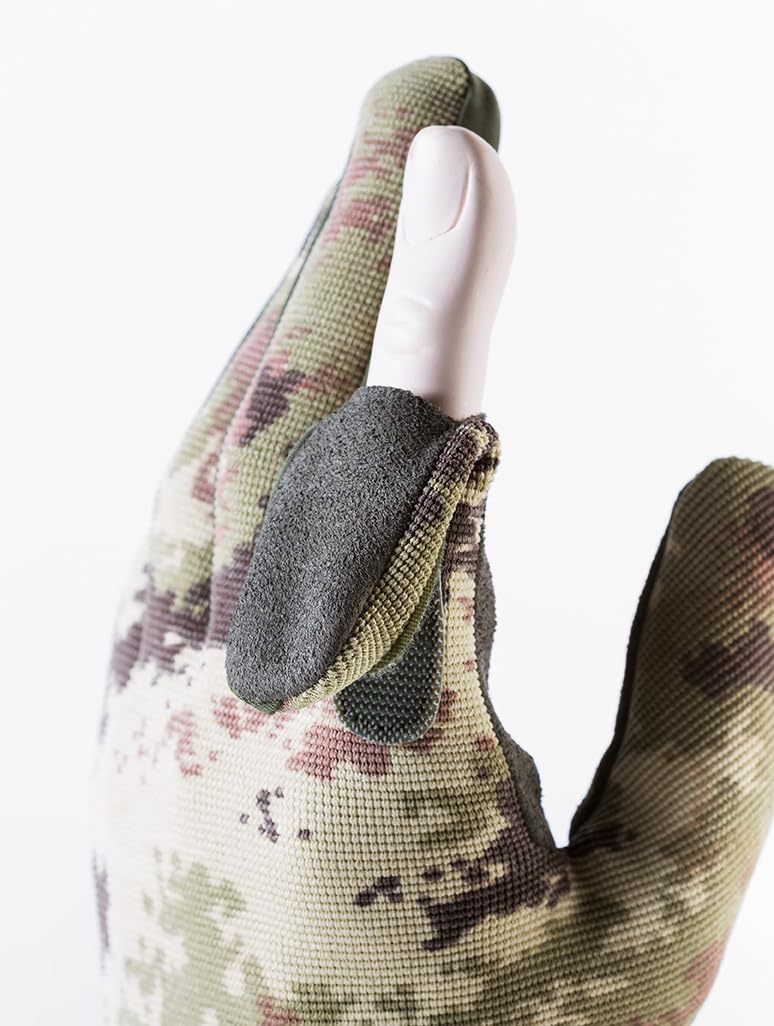 OPENLAND Tactical Guanti da Tiro con Dito Indice Apribile, Palmo Antiscivolo, Polsino Regolabile, Mimetismo Vegetato, per Softair, Outdoor e Tiro Sportivo