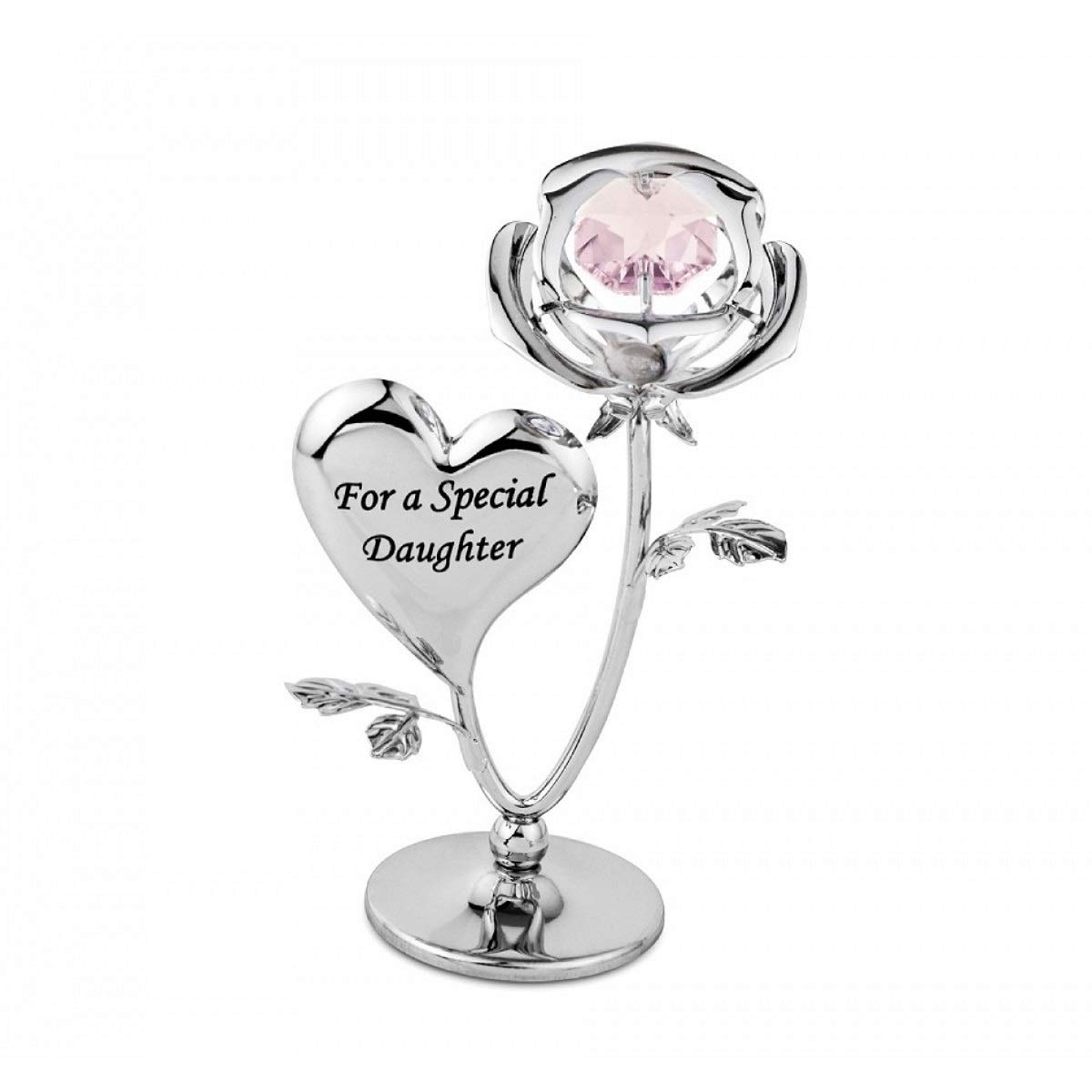 Crystocraft Pink For A Special Daughter Rose Crystal Ornament With Swarovski Elements With Crystal, Gift Boxed, Chrome Plated, Perfect Keepsake Figurine Gift, Celebration Rose, Special Occasions Rose