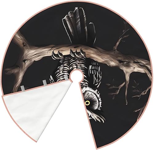 Miniatura 4 de Falda de árbol de Navidad de 48 pulgadas con búho nocturno para decoración de árbol de Navidad, tapete rústico para cubierta de árbol de Navidad,