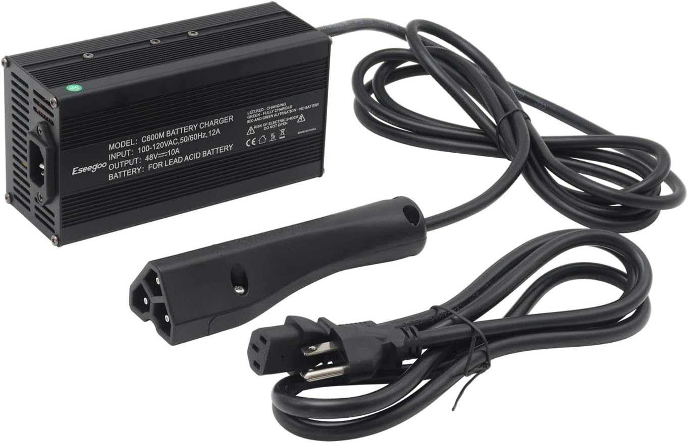 48 Volt 10 AMP Battery Charger Compatible with EZGO RXV & TXT for 48 Volt Golf Carts with RXV Plug/ 3 Pin Triangle Style Plug
