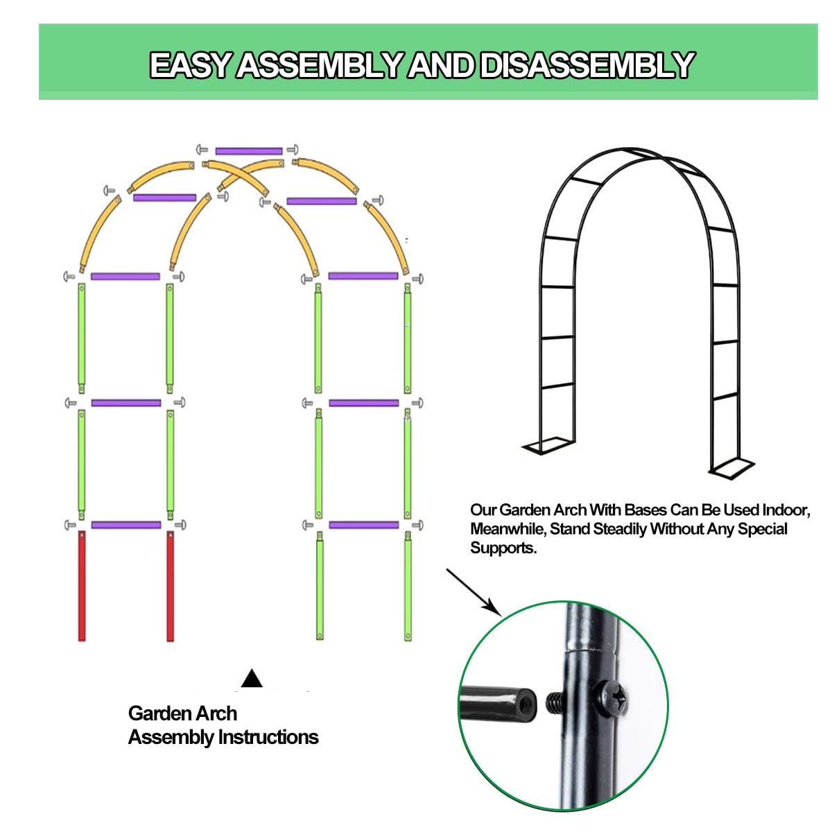 Wytrzymały Łuk Ogrodowy Ze Stali Ocynkowanej, Pergola Metalowa Odporna Na Warunki Atmosferyczne, Stelaż Na Róże I Bluszcz, 120cm 140cm 160cm 180cm Czarny Biały Zielony(Biały,300cm X 220cm)