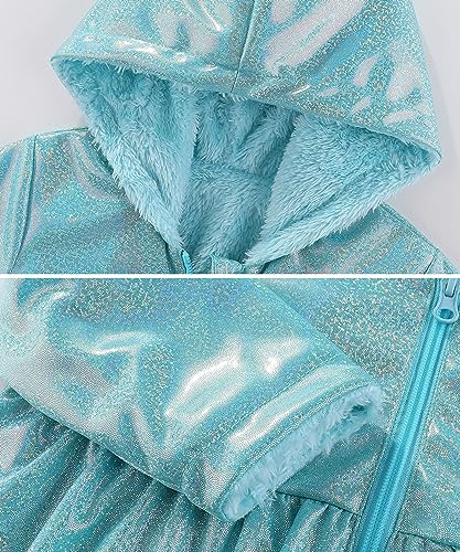 Girls Hooded Shiny Jacket Glitter Sparkly Sherpa Lined Outerwear4