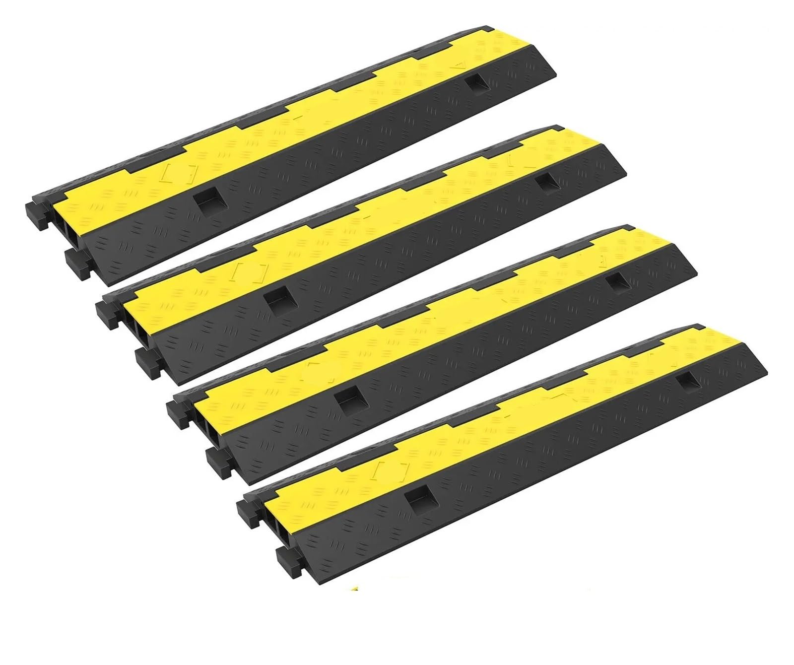 Rampa de Protección de Cable Protector de Cable for rampas, Cubierta for Cables, Protector, 2 Canales, Goma + PVC, Reductor Velocidad, estacionamientos, entradas vehículos, tráfico(4PCS)