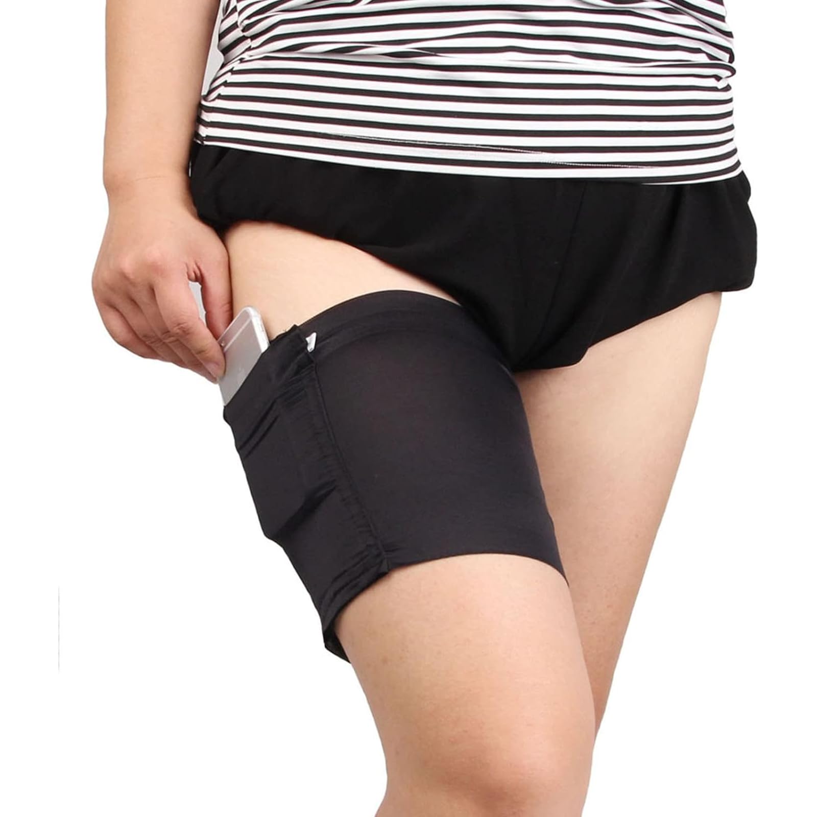 ZGFUSVFD Thigh Sock Strap,Anti-Slip Phone and Credit Card Holder - Thicken Women Thigh Garter Purse for Phone Security, L(60-68cm), Black