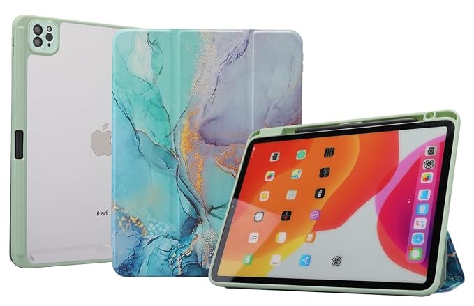 SWOOK Hybrid Slim Case for iPad Air 4th / Air 5 5th Gen Generation 2022- [Built-in Pencil Holder] Shockproof Cover Auto Wake/Sleep