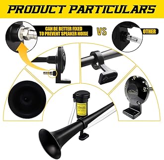 12V 150DB Car Air Horns, 18 Inches Chrome Zinc Single Trumpet Truck Air Horn with Compressor for Any 12V Vehicles Trucks Lorrys Trains Boats Cars (BLACK)