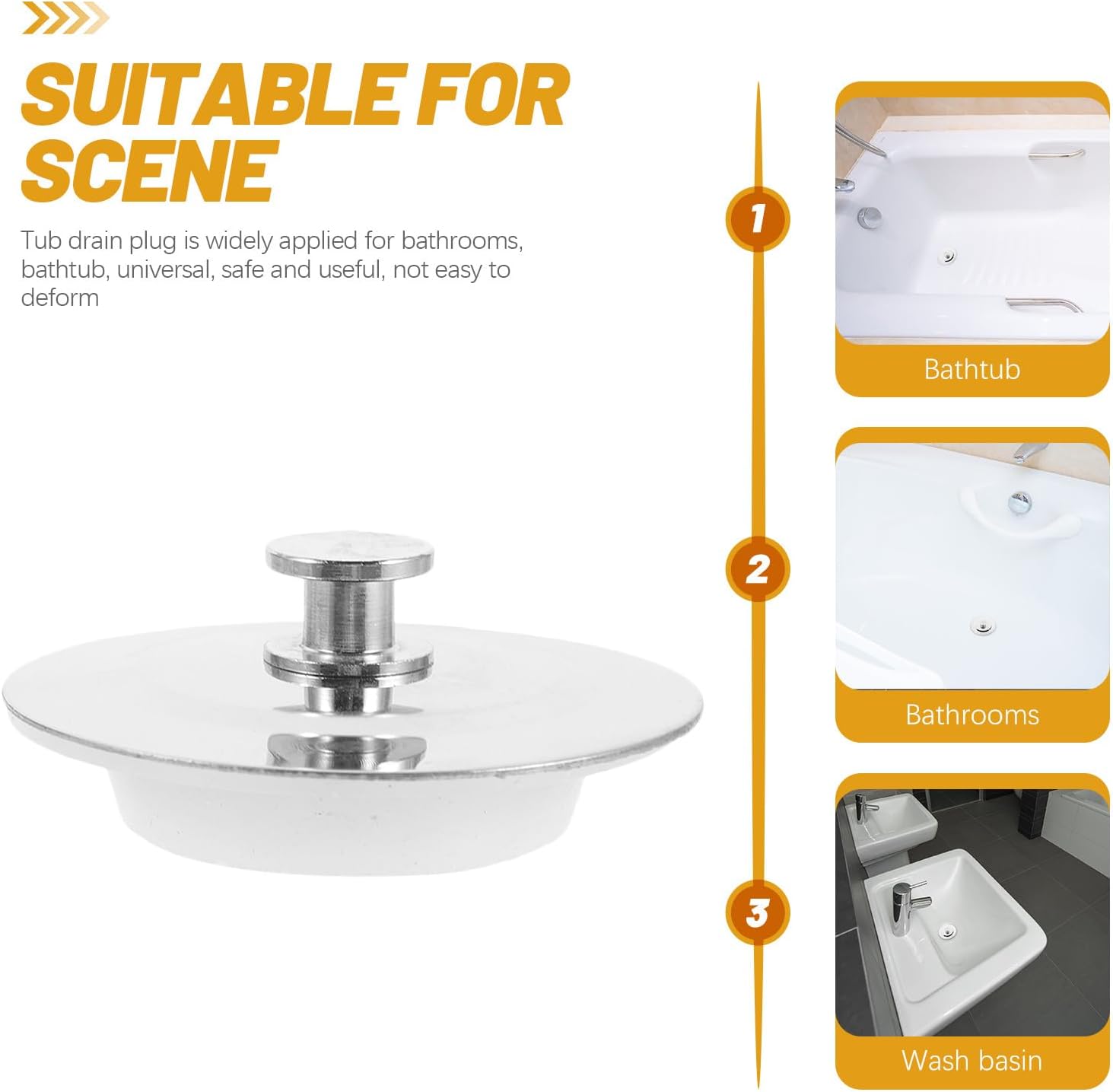 Garneck Bathtub Drain Stopper Tub Drain Plug Silicone with Stainless Steel Plug Head for Bathtubs