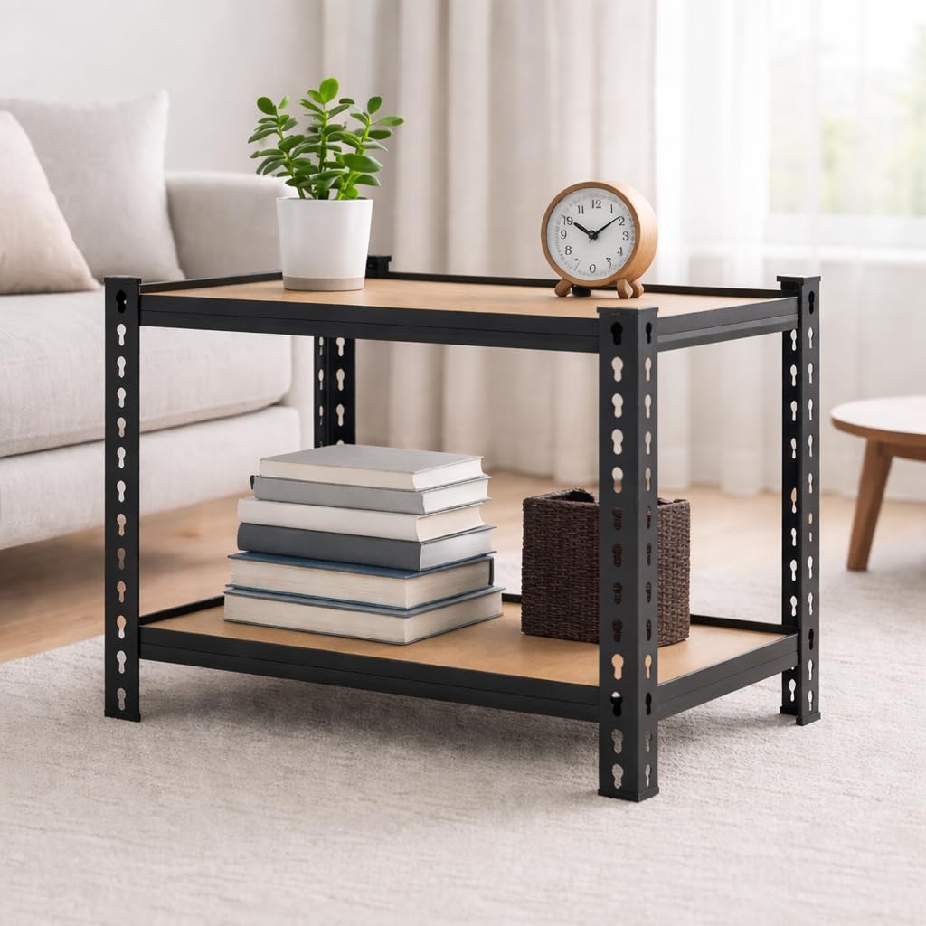 HOMIFLY 2 Tier Boltless Rack for Storage/30x24x12 Inch Adjustable Metal Shelf/Multipurpose Shelves with Wooden Plank/Industrial Storage Shelving Unit/Organizer for Garage/Home/Warehouse (Black)-image-24