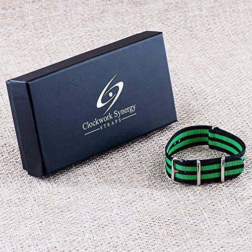 Clockwork Synergy® Classic Nylon Ballistic watch straps bands (20mm, Black/Lime Green) - 1