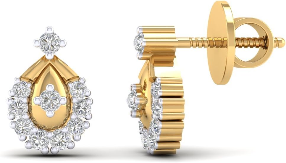 14K Yellow Gold Plated Round AAA+ Cubic Zirconia Pear Shape Drop Dangle Stud Earrings